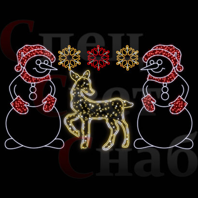 Светящаяся фигура "Снежные друзья" Год Козы красная